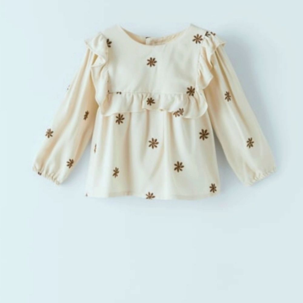 4-5 YEARS (43,3 INCHES)FLORAL EMBROIDERY SHIRT Ecru